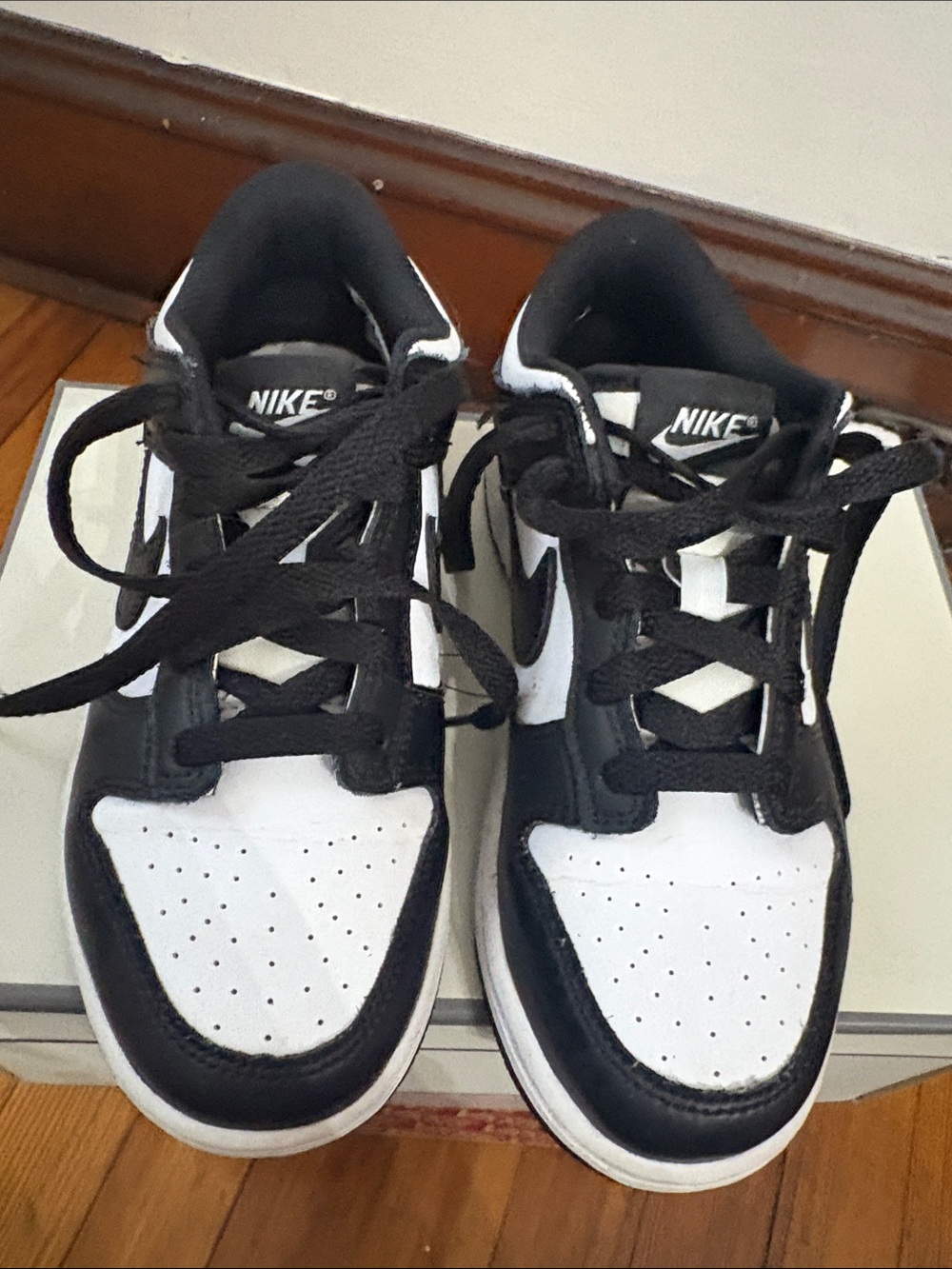 Nike Kids Black and White Low-Top Sneakers with Swoosh